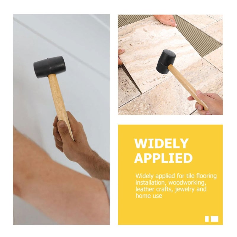 Black Rubber Mallet Double Faced Wood Handle Non Slip Tile Flooring Installation Tool - Image 4