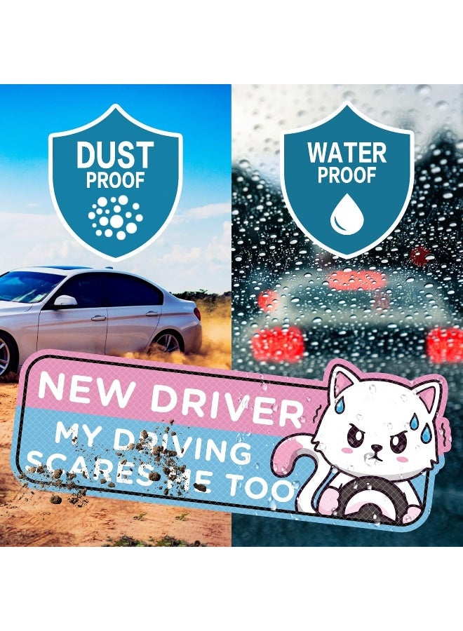 W1cwey 4pcs Cartoon Cat Student Driver Car Magnets – Cute Reflective New Driver Signs, Reusable Bumper Safety Stickers for Teens (Nervous Cat Design) - Image 5