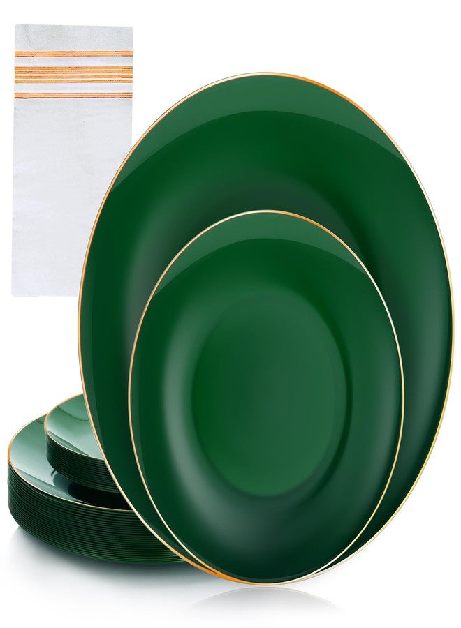 Boocikey Green Plastic Plates,Green Disposable Plates with Gold Rim for Wedding,Birthday,Christmas - Image 1