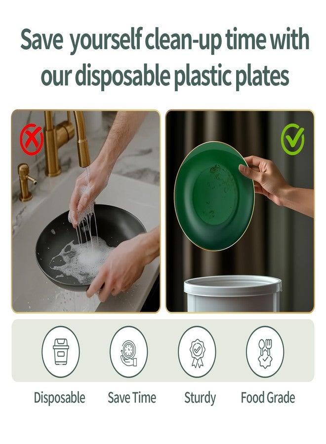 Boocikey Green Plastic Plates,Green Disposable Plates with Gold Rim for Wedding,Birthday,Christmas - Image 4