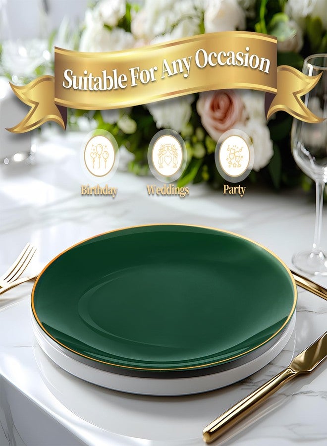 Boocikey Green Plastic Plates,Green Disposable Plates with Gold Rim for Wedding,Birthday,Christmas - Image 3