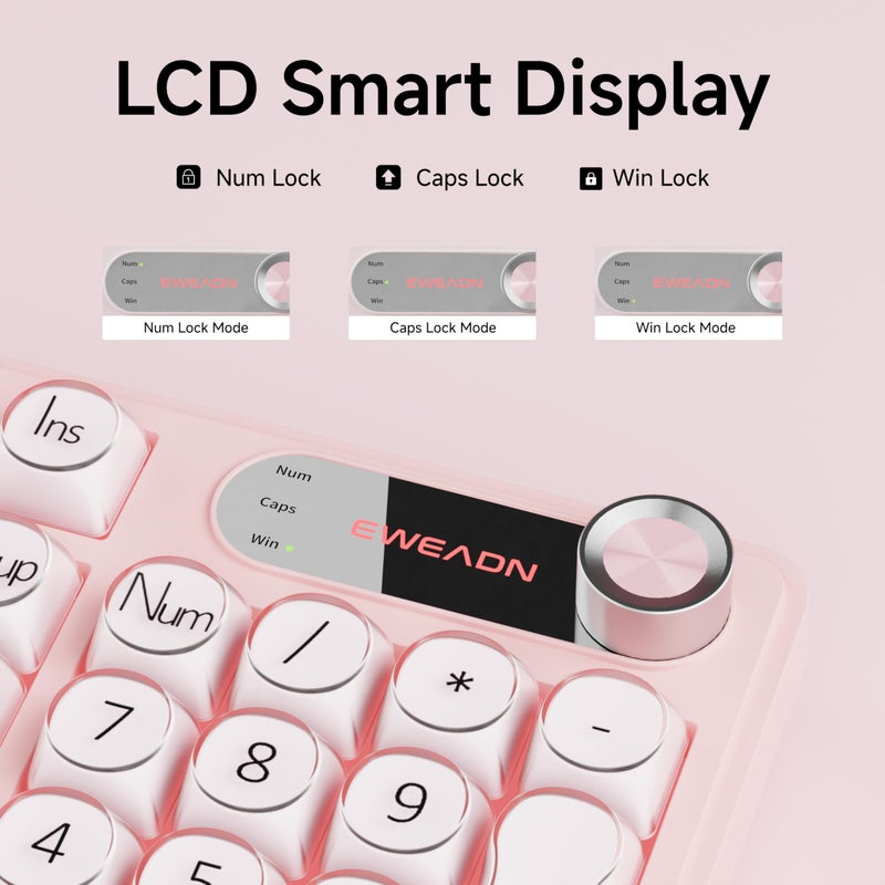 EWEADN V102 Wired Keyboard, 98 Keys Creamy Gaming Keyboard with Number Pad, Display Screen & Media Knob RGB Silent Wired Cute Computer Keyboard for Laptop PC Gamer - Pink - Image 5