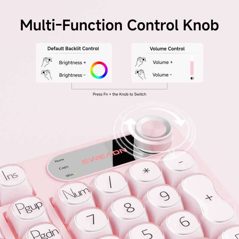 EWEADN V102 Wired Keyboard, 98 Keys Creamy Gaming Keyboard with Number Pad, Display Screen & Media Knob RGB Silent Wired Cute Computer Keyboard for Laptop PC Gamer - Pink - Image 4