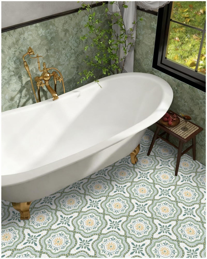 MORCART 20-Pack Peel and Stick Floor Tiles, 11.81" x 11.81" Matte Vinyl Flooring Cover 19.4 Sq. Ft, Self Adhesive Waterproof Tile Sticker, Easy DIY for Bathroom, Kitchen, Bedroom, Wall (Green) - Image 1