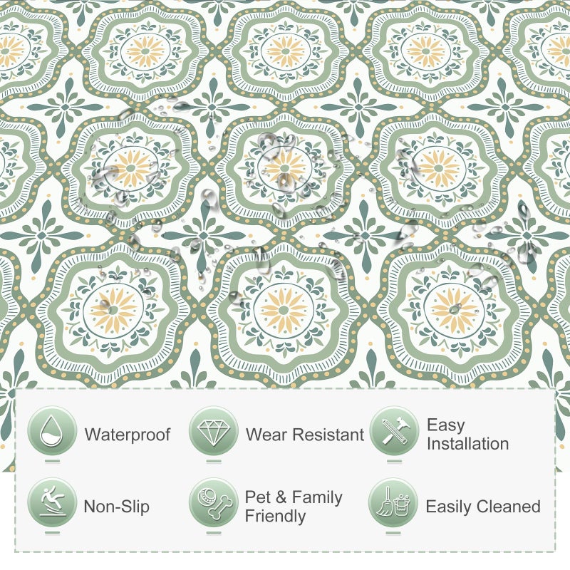 MORCART 20-Pack Peel and Stick Floor Tiles, 11.81" x 11.81" Matte Vinyl Flooring Cover 19.4 Sq. Ft, Self Adhesive Waterproof Tile Sticker, Easy DIY for Bathroom, Kitchen, Bedroom, Wall (Green) - Image 3