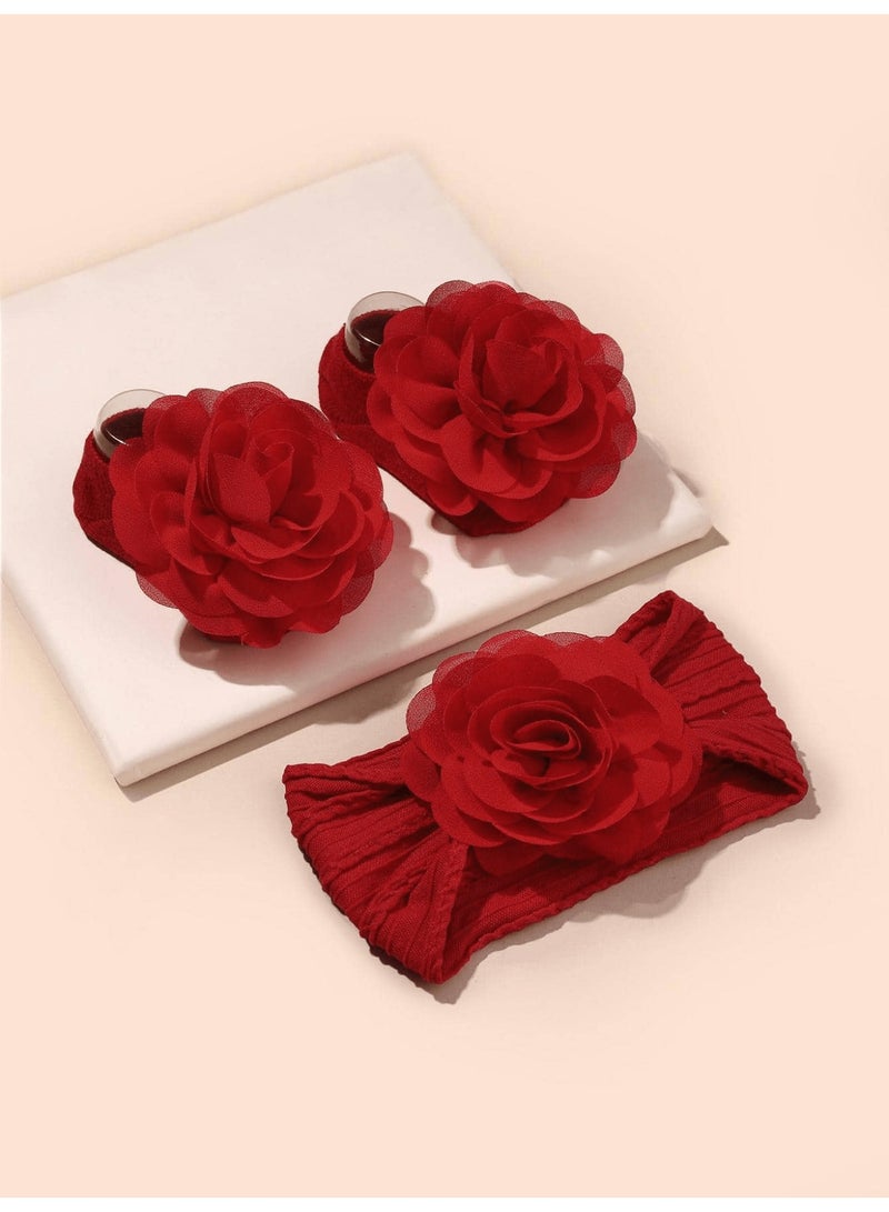 Baby Headband Set – Includes Soft Cotton Headband and Matching Socks – Gentle, Breathable, and Skin-Friendly Design with Adorable Flower Decoration - Image 2