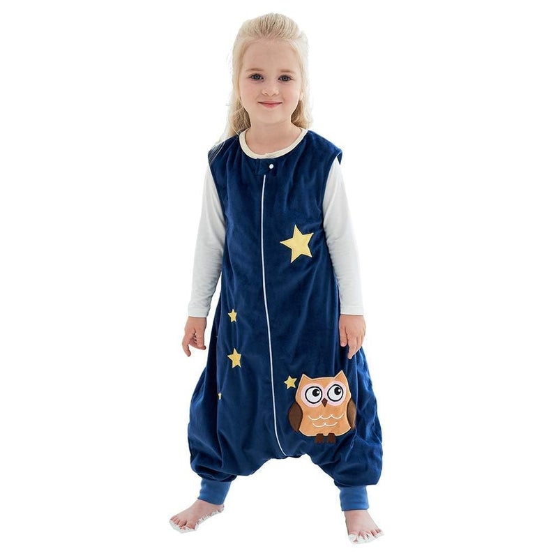 MICHLEY Toddler Sleeping Sack with Feet Newborn Infant Sleeveless Sleeping Bag 2way Zipper Baby Wearable Blanket for WalkersDark Blue Owl35T