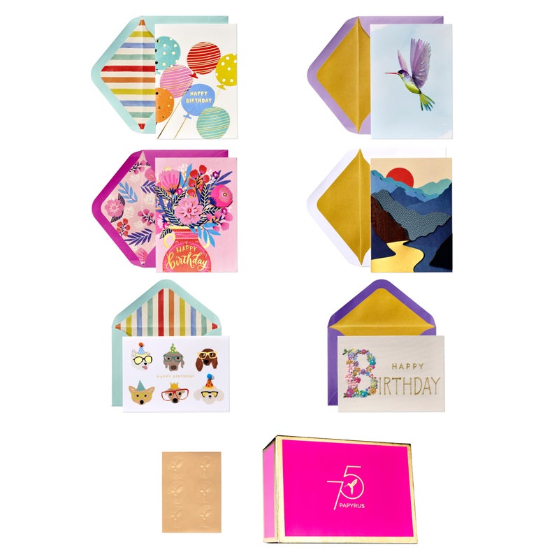 Papyrus 75th Anniversary Greeting Card Assortment for Birthday and All Occasion with Keepsake Box (6-count) - Image 1
