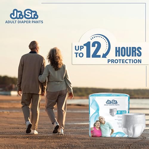 Jr. Sr. Adult Diaper Pants Style | Medium (M) Size 10 Counts | Waist 24"-40" (61-102cm)| Upto 12 hr Absorption Protection | Unisex with Wetness Indicator | Odour Control & Goodness of Aloe Vera - Image 2