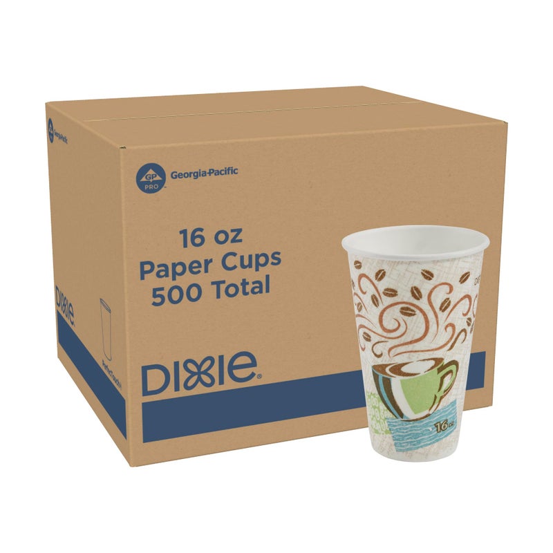 Georgia-Pacific Dixie PerfecTouch 16 oz Paper Coffee Cups By GP PRO, Coffee Haze Design, 500 Count (25 Disposable Cups Per Sleeve, 20 Sleeves Per Case), 5356DX - Image 1