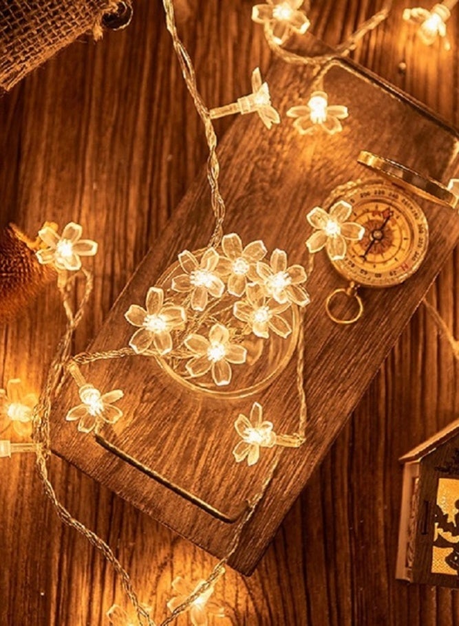 ميدي سلسلة إضاءة LED بتصميم زهور الكرز (3 متر / 20 لمبة) | أضواء زينة دافئة تعمل بالبطارية لغرف النوم والمناسبات والديكور الداخلي - Image 5
