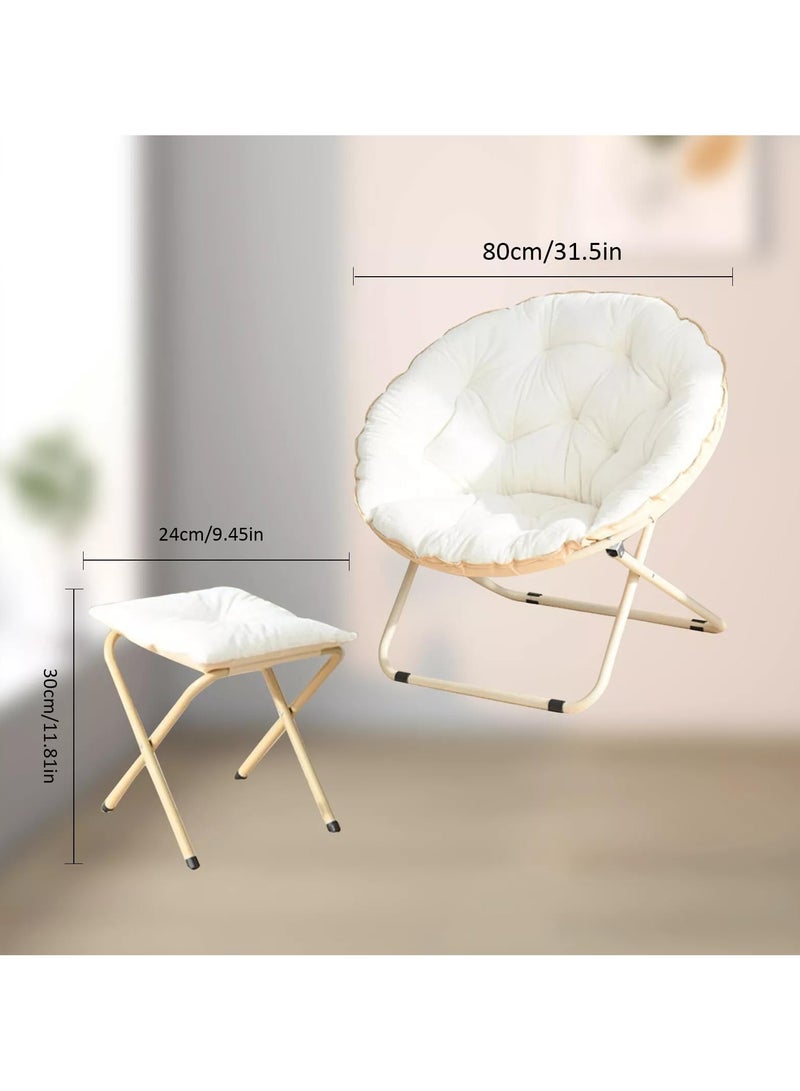 XiuWoo Cozy Faux Fur Lounge Chair With Foot Stool, Folding Saucer Chair with X-Shaped Support Tube, Fits The Backrest and Soft Elastic Cushion and Can Bear Up to 100kg for Home Living Room Bedroom Office - Image 2