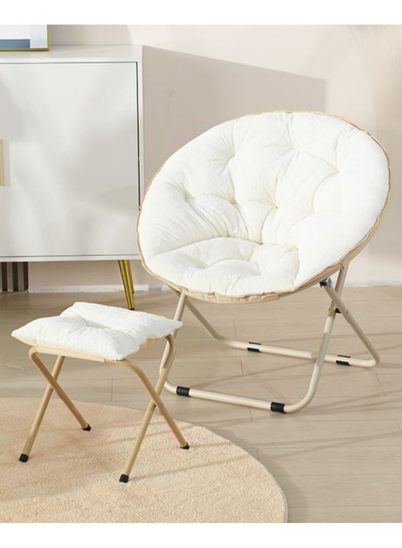 XiuWoo Cozy Faux Fur Lounge Chair With Foot Stool, Folding Saucer Chair with X-Shaped Support Tube, Fits The Backrest and Soft Elastic Cushion and Can Bear Up to 100kg for Home Living Room Bedroom Office - Image 1
