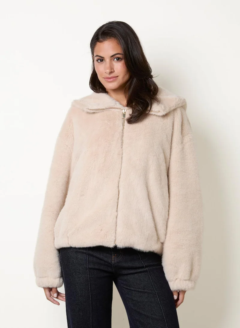 Blue Vanilla  Hooded Faux Fur Coat for Women | Best Price UAE