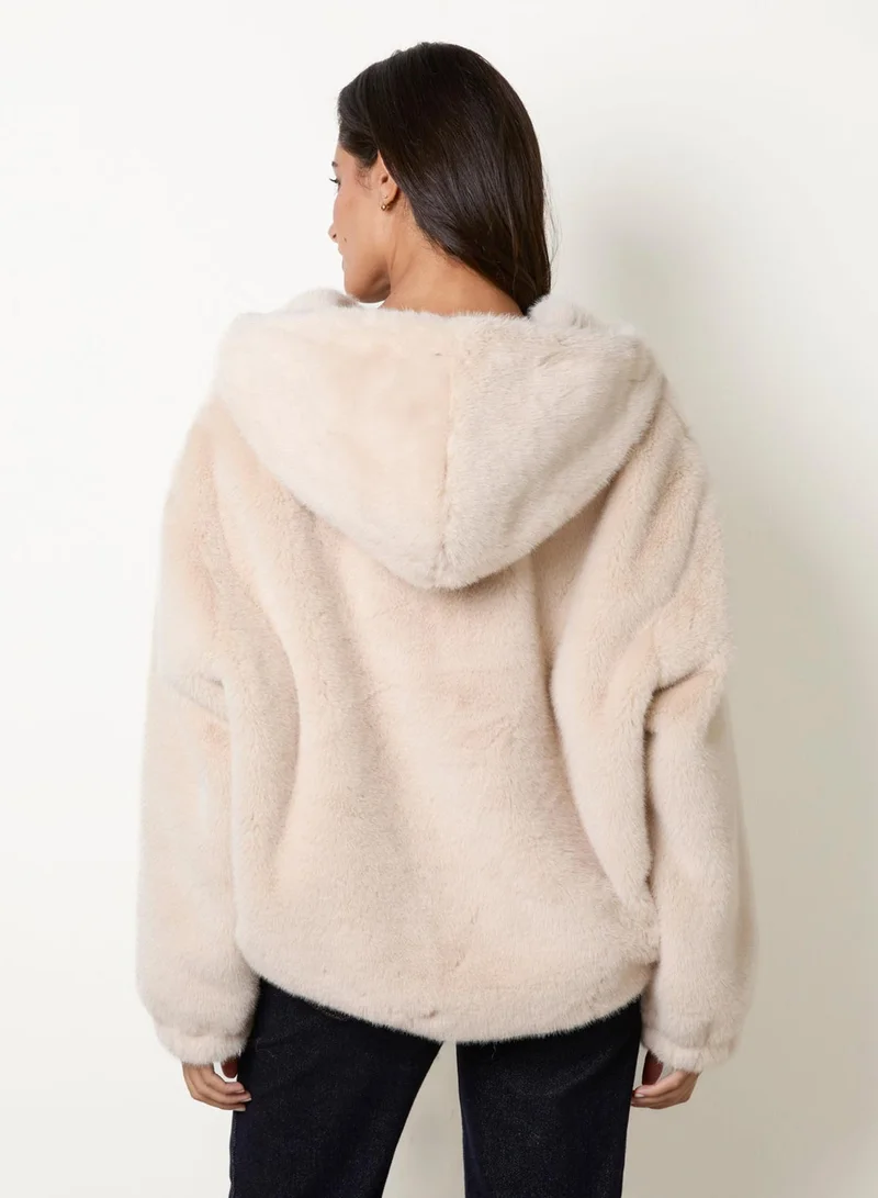 Blue Vanilla  Hooded Faux Fur Coat for Women | Best Price UAE