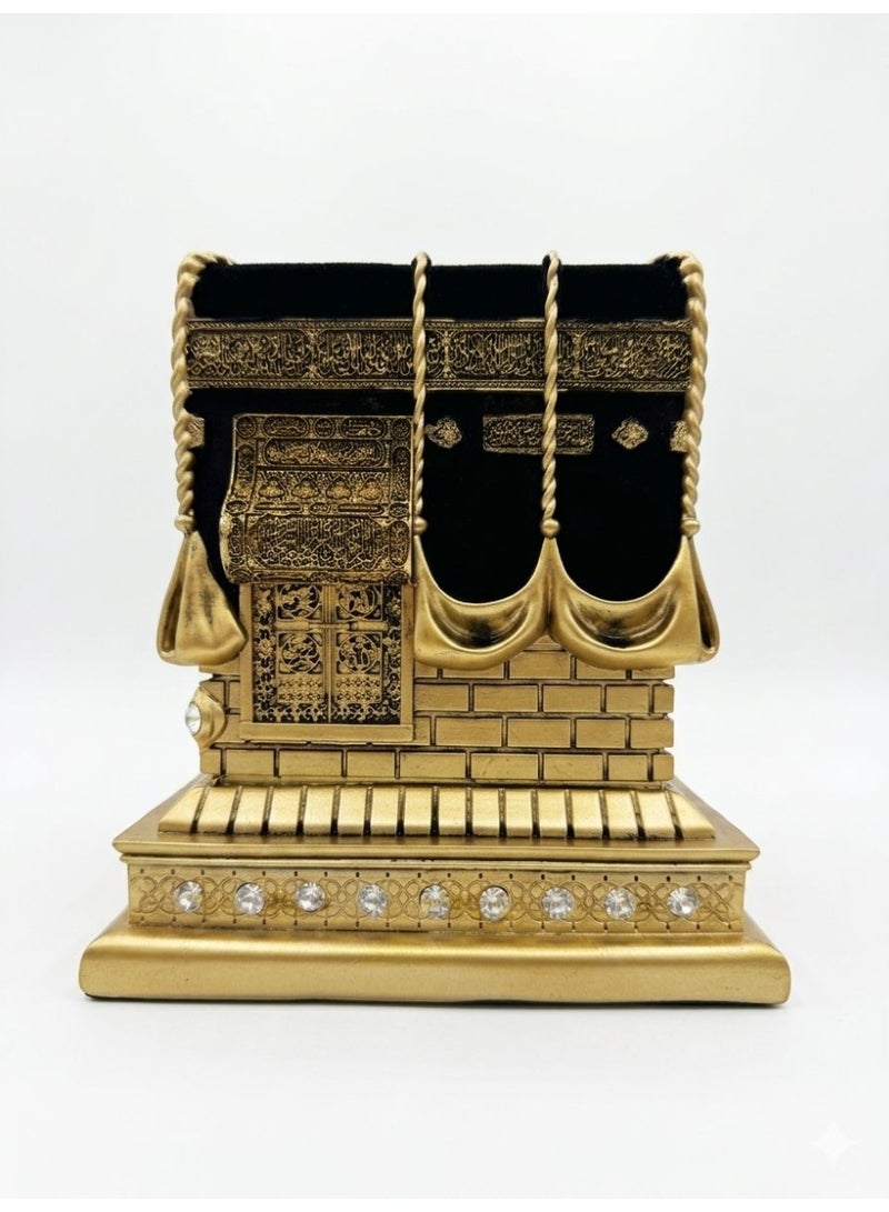 Luxury Kaaba model with an elegant design, size 17*16. crafted from fiber and wood with a refined black velvet covering. Suitable for home or office décor and considered a distinguished gift for religious occasions. - Image 1