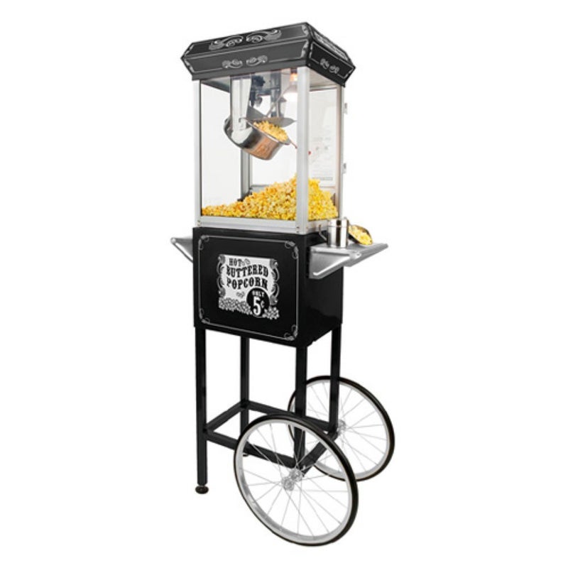Funtime Sideshow Popper 4Ounce Hot Oil Popcorn Machine with Cart BlackSilver