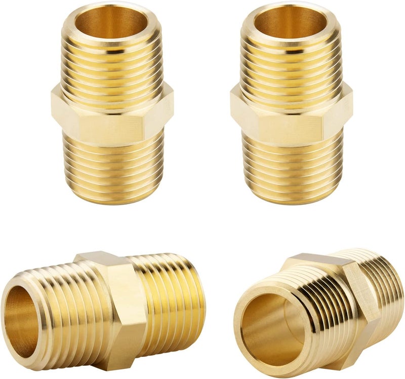 KOOTANS 1/2 NPT x 1/2 NPT Male Solid Brass Hex Nipples, Heavy Brass Pipe Adapter Fittings Equal Nipples Connectors 4Pieces - Image 1