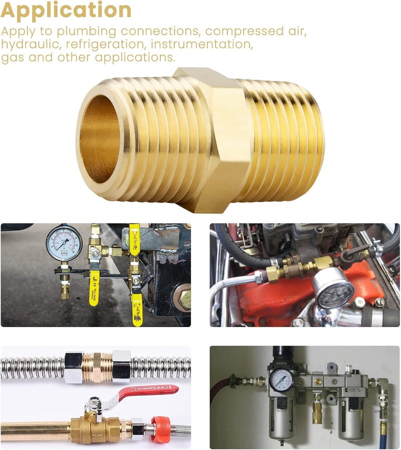 KOOTANS 1/2 NPT x 1/2 NPT Male Solid Brass Hex Nipples, Heavy Brass Pipe Adapter Fittings Equal Nipples Connectors 4Pieces - Image 4