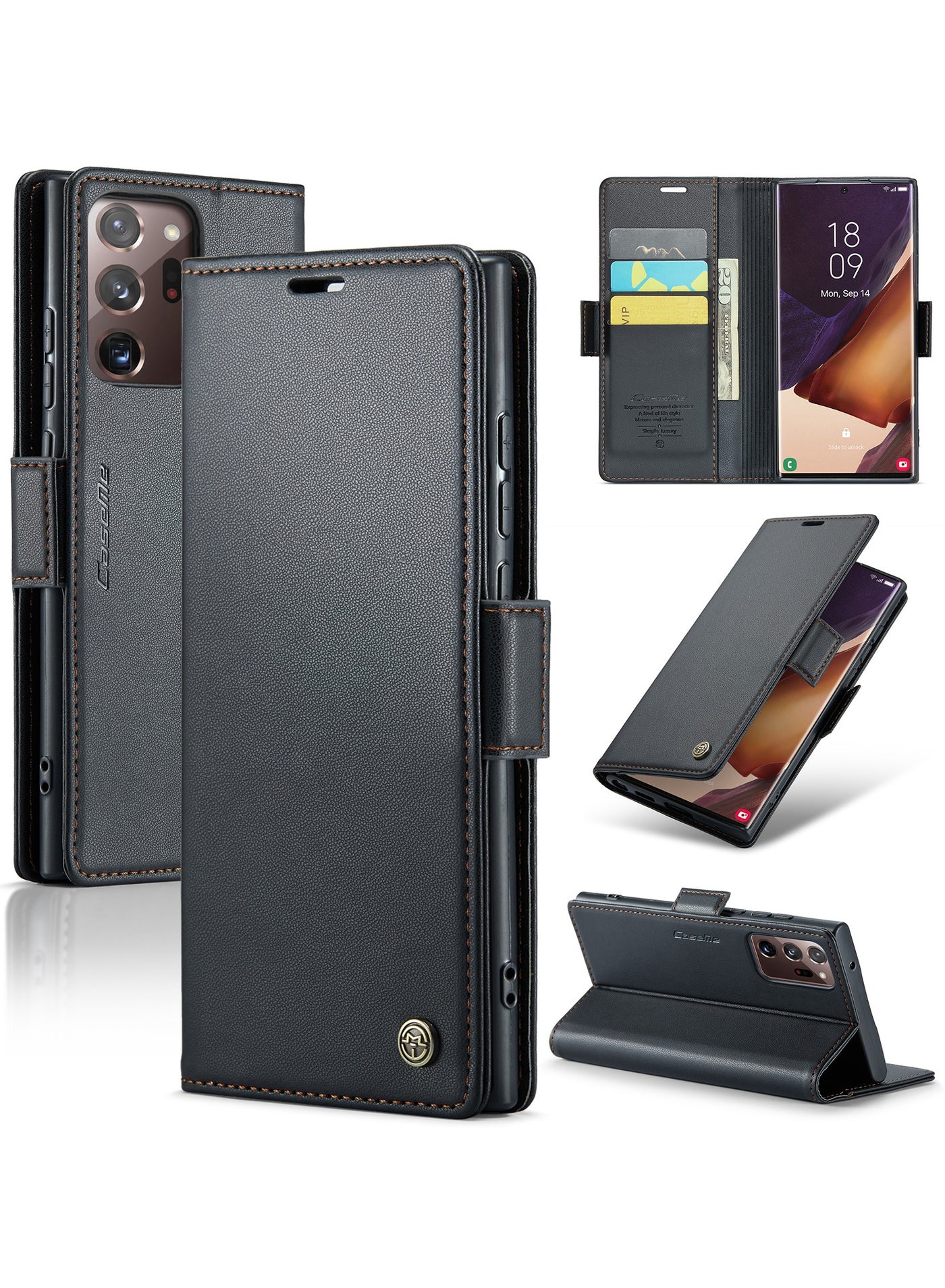 Phone Case for Samsung Galaxy Note 20 Ultra Anti-scratch Leather Kickstand Card Slot Money Pocket black