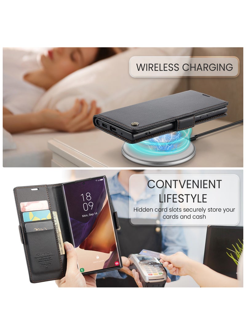 Phone Case for Samsung Galaxy Note 20 Ultra Anti-scratch Leather Kickstand Card Slot Money Pocket black - Image 5