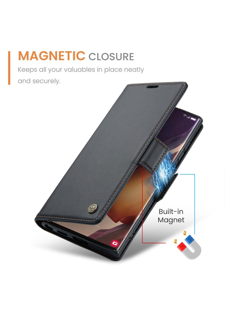 Phone Case for Samsung Galaxy Note 20 Ultra Anti-scratch Leather Kickstand Card Slot Money Pocket black - Image 3