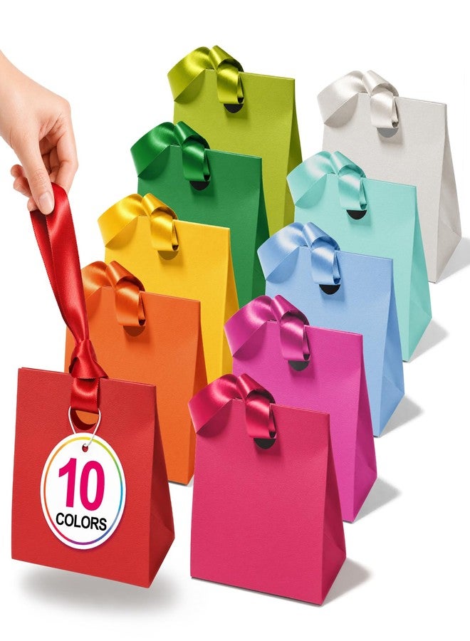 ANZNKU Small Gift Bags with Ribbon Handles Multicolor 10PCS Paper Gift Bags for Kids Candy Goodie Party Favor Jewelry, Reusable Gifts Wrap Bag Boxes for Birthday Party Baby Shower Wedding 7.9x3.5x7.1 - Image 1