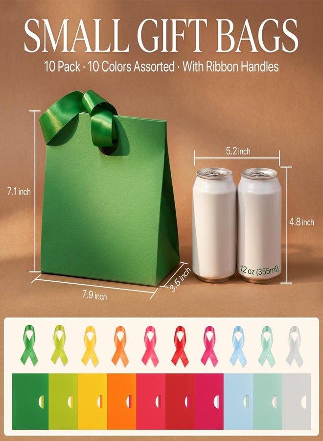 ANZNKU Small Gift Bags with Ribbon Handles Multicolor 10PCS Paper Gift Bags for Kids Candy Goodie Party Favor Jewelry, Reusable Gifts Wrap Bag Boxes for Birthday Party Baby Shower Wedding 7.9x3.5x7.1 - Image 2