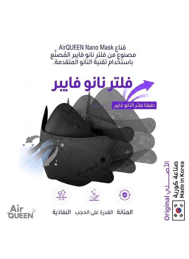 Air QUEEN [5-Pack] Air Queen Mask - Made in Korea - Reusable Face Mask - Black Color - Premium Soft Nano-Filter Face Masks with 3-Layer Air Filtration Protection - Suitable for Adults & Children - Each Mask Individually Wrapped - Image 5