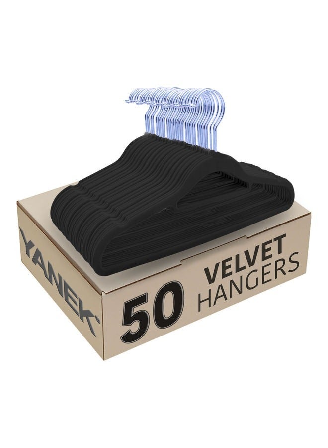 Non-Slip Velvet Clothes Hangers Set, 50 Pieces - Black - Image 1