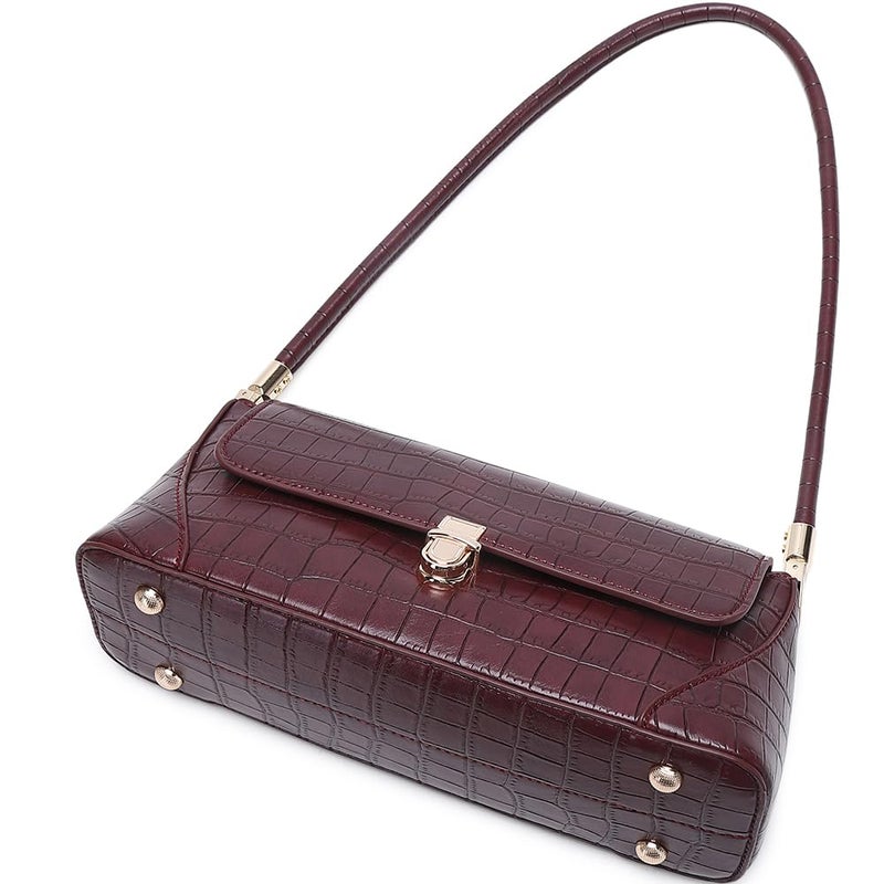 WSRYDJDL Shoulder Bags for Women Vintage Handbag Retro Classic Small Purse Cute Hobo Tote Handbag Mini Clutch Purse (Crocodile-Wine Red) - Image 5
