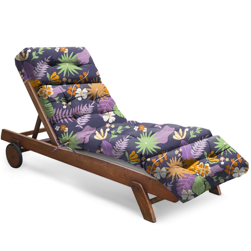 Tycdiose Outdoor Chaise Lounge Chair Cushion Waterproof 74.4 x 22 x 4.7 Inches Thickened Memory Foam Patio Lounge Chair Cushions Replacement for Outdoor Furniture with Ties, Purple Floral Leaf - Image 1