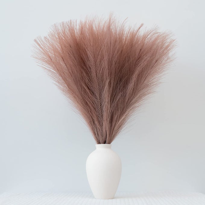 Pampas Grass Decor Fluffy Faux Pampas Grass 6 Stem 1845cm Pompous Grass Small Flower Arrangement and Vase Filler for Boho Home Wedding Decoration Dusty Pink