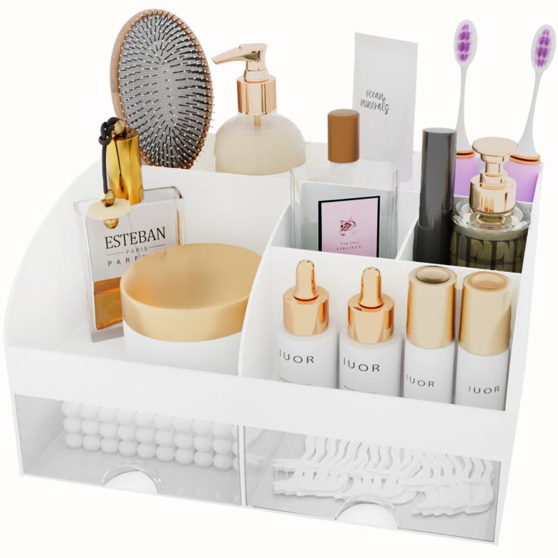 COMFYROOM Makeup Organizer with Drawers, Cosmetic Storage for Dresser Vanity and Bathroom Countertop, Beauty Holder for Lipstick Brush, Skincare Organizer for Vanity, Cosmetic Display Case (White) - Image 4