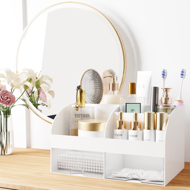 COMFYROOM Makeup Organizer with Drawers, Cosmetic Storage for Dresser Vanity and Bathroom Countertop, Beauty Holder for Lipstick Brush, Skincare Organizer for Vanity, Cosmetic Display Case (White) - Image 3