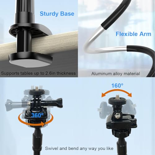 JCWINY 30 Inch Webcam Stand Camera Mount, Upgraded Thick Base Flexible Gooseneck Camera Stand Desk Webcam Mount Clamp for Logitech Webcams C930e C930 C920 C922x C922 Brio 4K C925e C615, Gopro Hero 8 7 6 5 4 - Image 3