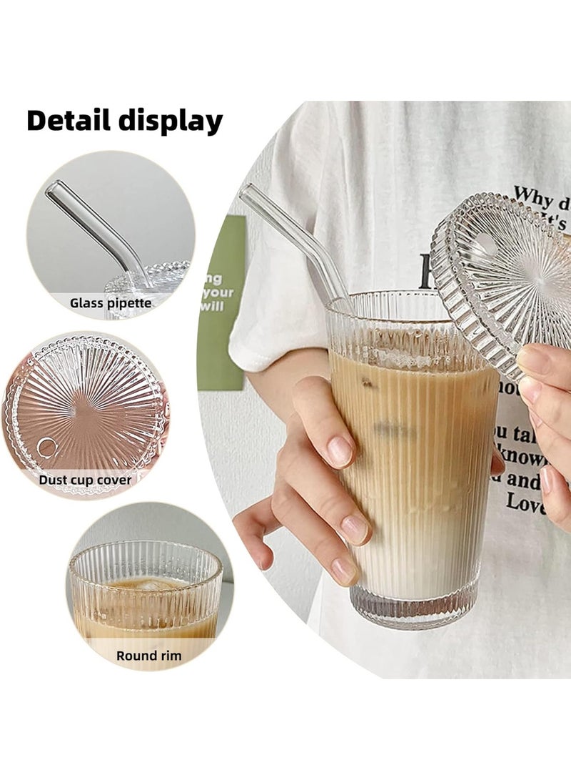 Beauenty Glass Tumbler Stripe Glass Cup Coffee Cup With Lid and Straw Drinking Glasses for Water,Iced Coffee,Milk,Tea,Juice - Image 2