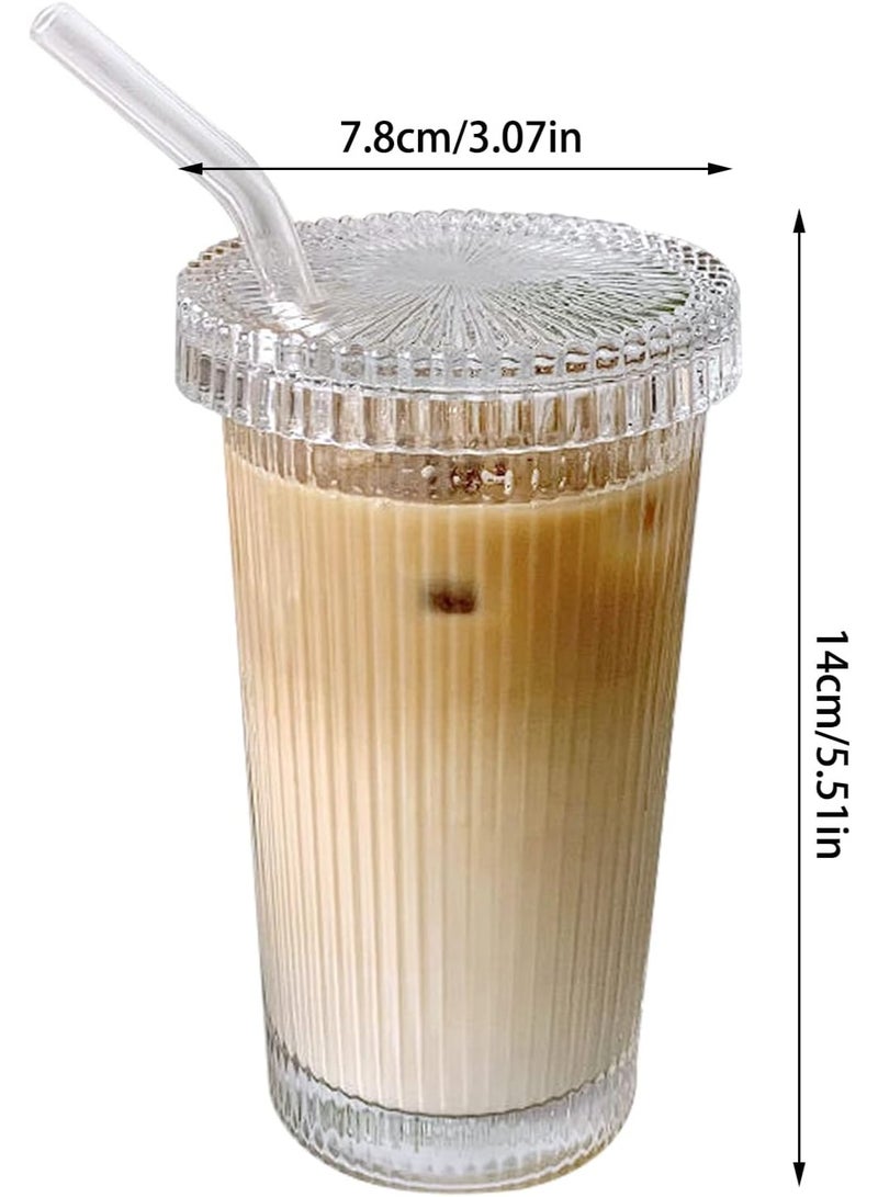Beauenty Glass Tumbler Stripe Glass Cup Coffee Cup With Lid and Straw Drinking Glasses for Water,Iced Coffee,Milk,Tea,Juice - Image 4