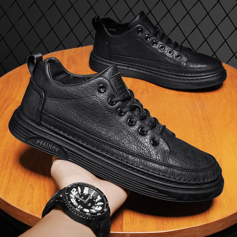 All Black Chef Men'S Shoes Winter Kitchen Kitchen Work Skate Shoes Leather Shoes Men'S Labor Protection Trendy Shoes Junior Boys Thick Sole - Image 1