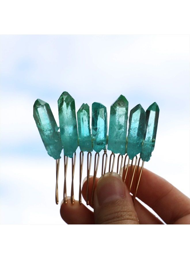 Suoirblss Handmade Natural Crystal Hair Comb Bridal Wedding Headwear Crystal Stone Hairpin Hair Clip Clamp Side Hair Combs for Women Hair Accessory (Green)