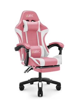 ULHYC Esports Gaming Chair, Adjustable Computer Chair, Computer Office, Pu Leather, High Backrest, Lumbar Support, Comfortable Armrests, Headrest With Footrest, 360° Rotation, Pink 24.8X14.5X44 Inch  - Image 1