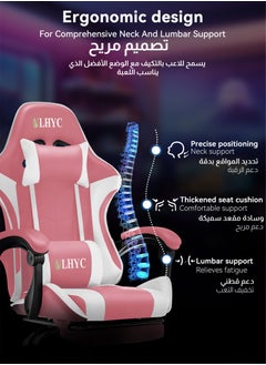 ULHYC Esports Gaming Chair, Adjustable Computer Chair, Computer Office, Pu Leather, High Backrest, Lumbar Support, Comfortable Armrests, Headrest With Footrest, 360° Rotation, Pink 24.8X14.5X44 Inch  - Image 2