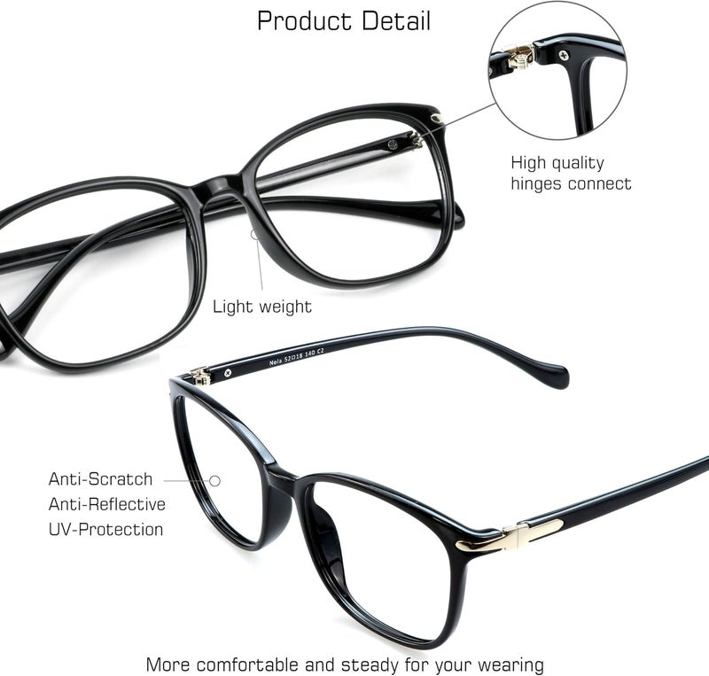 VisionGlobal Blue Light Blocking Glasses for Women/Men, Anti Eyestrain, Computer Reading, TV Glasses, Stylish Square Frame, Anti Glare(Black,+1.75 Magnification) - Image 2