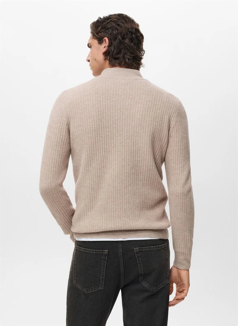 Mango Man Ribbed sweater with zip neck