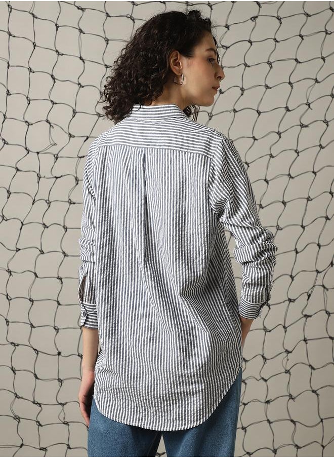 Hubberholme Women Oversized Fit Striped Casual Shirt  - Image 5