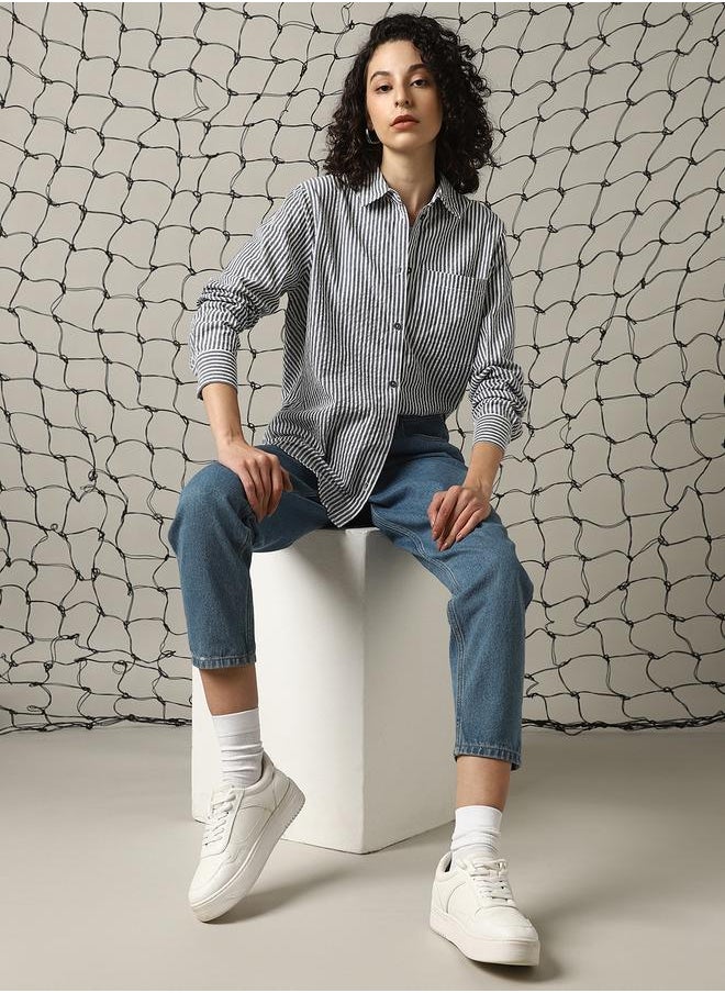 Hubberholme Women Oversized Fit Striped Casual Shirt  - Image 2