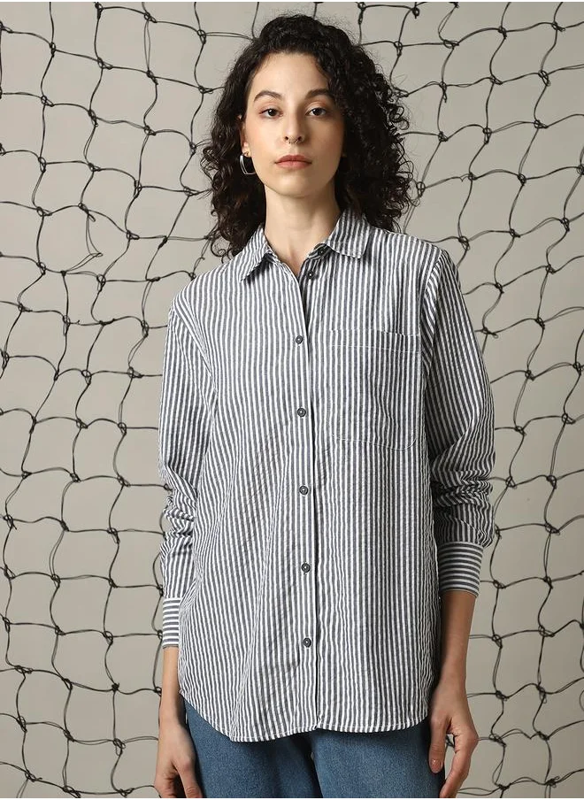Hubberholme Women Shirts in Multicolor featuring Oversized fit with a schiffli pattern, spread collar collar, collar neckline, full sleeve, secured with button closure, crafted from 100% cotton – designed to make a statement wherever you go.