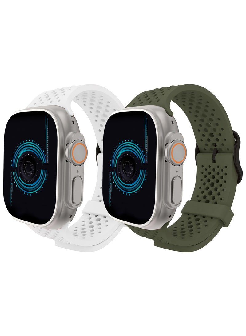 2Packs 49mm/45mm/44mm/ Sport Silicone Watch Band Compatible with Apple Watch Series 9/8/7/6/5/4/3/2/1 & SE – Breathable Soft Strap with Buckle - Image 2