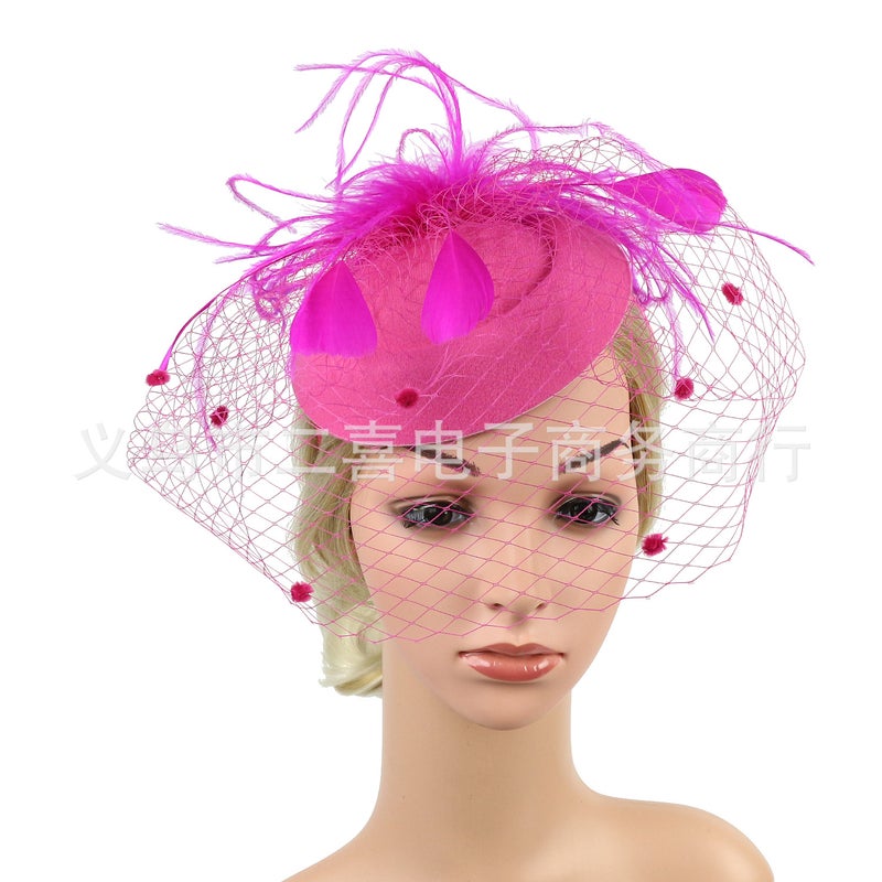 Generic Bridal Tulle Fascinator Fashion Headband Feather Mini Hat Clip Rose Red