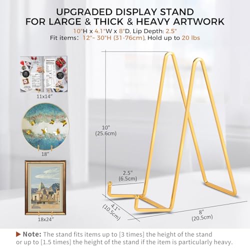 DIDUDIDU Large Plate Holder Display Stand - 10 inch Tall Plate Stands for Display - Metal Picture Frame Stand - Big Tabletop Easel Stand for Decorative Plates | Platter | Book | Plaque | Tile - 2 Pack - Gold - Image 2